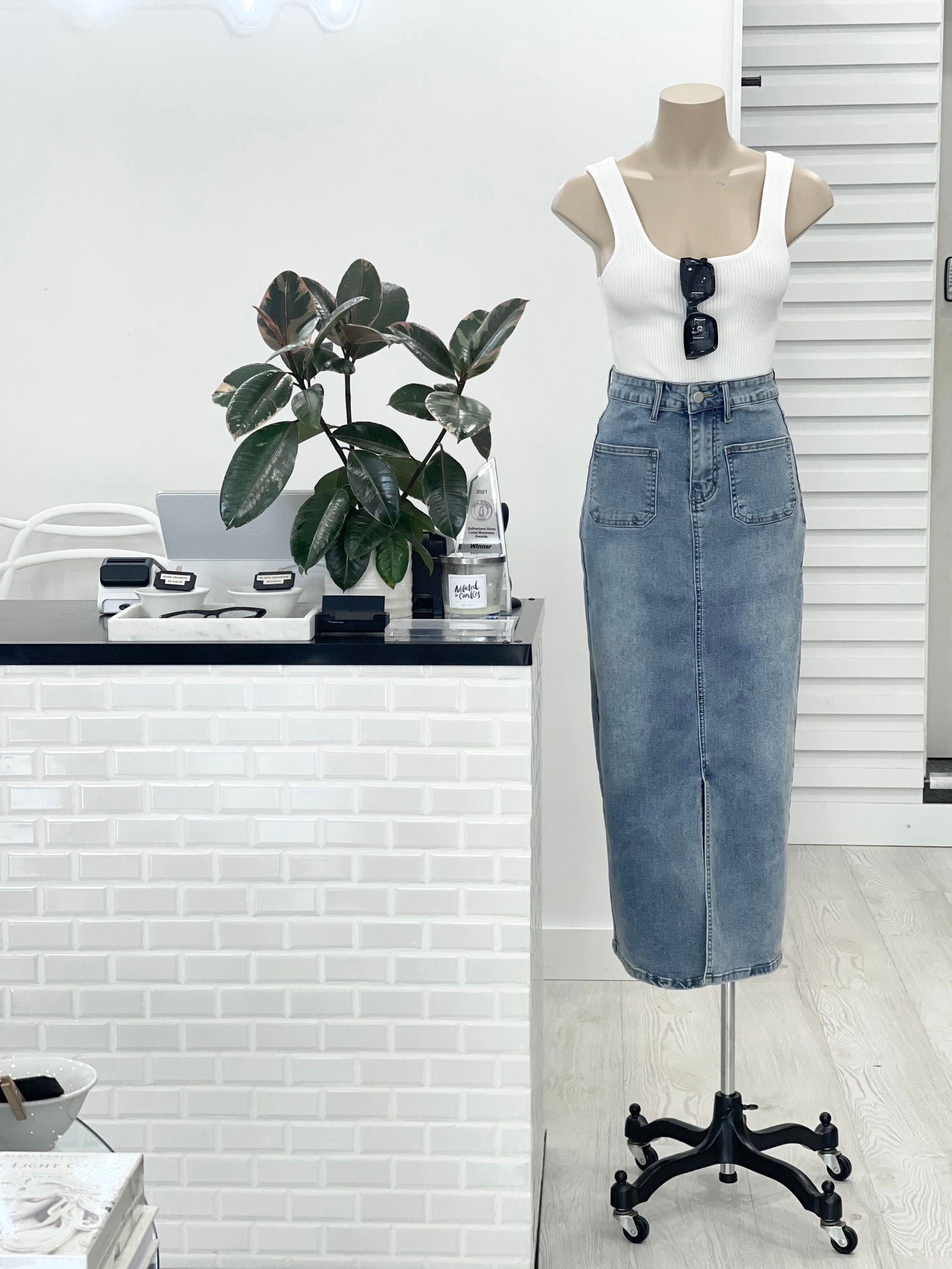 Kelsey  Denim Maxi Skirt - Mid Blue - WANTED AND WILD