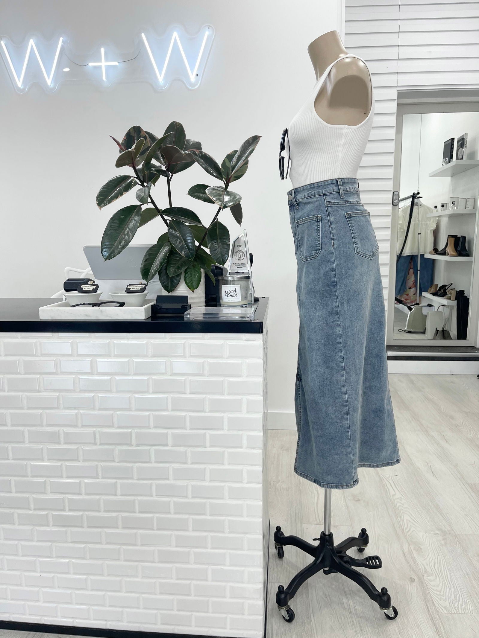 Kelsey  Denim Maxi Skirt - Mid Blue - WANTED AND WILD
