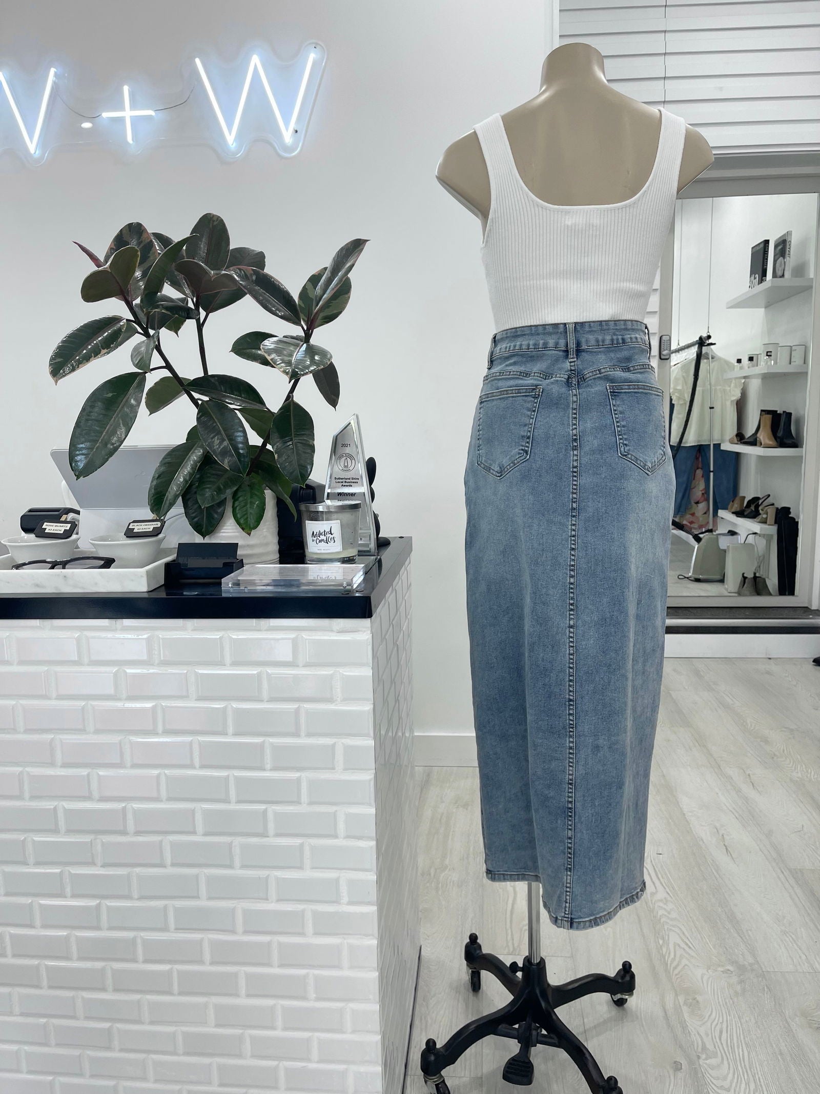 Kelsey  Denim Maxi Skirt - Mid Blue - WANTED AND WILD