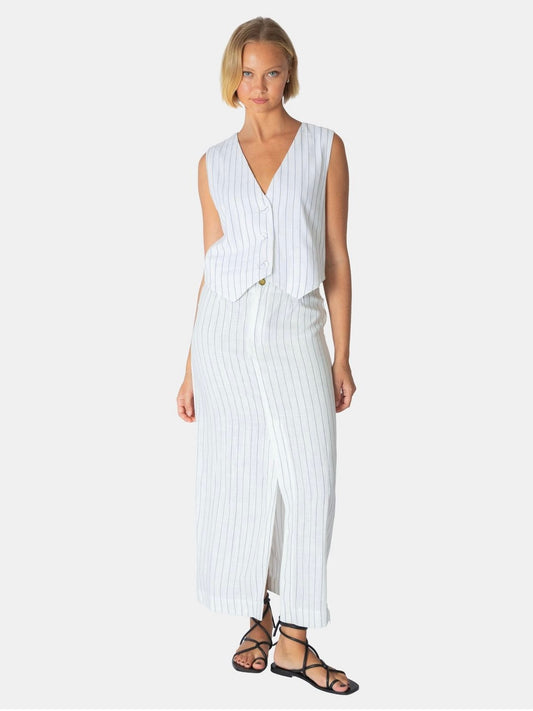 Luxe Linen Maxi Skirt - Pinstripe - WANTED AND WILD