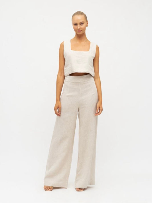 Luxe Wide Leg Linen Pants - Oatmeal - WANTED AND WILD