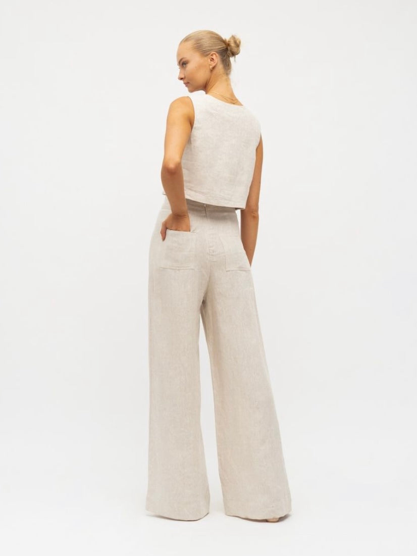 Luxe Wide Leg Linen Pants - Oatmeal - WANTED AND WILD