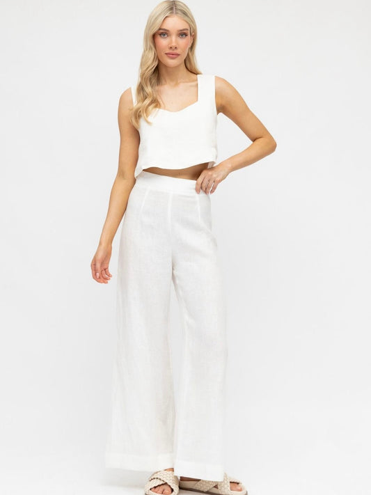 Luxe Wide Leg Linen Pants - White - WANTED AND WILD