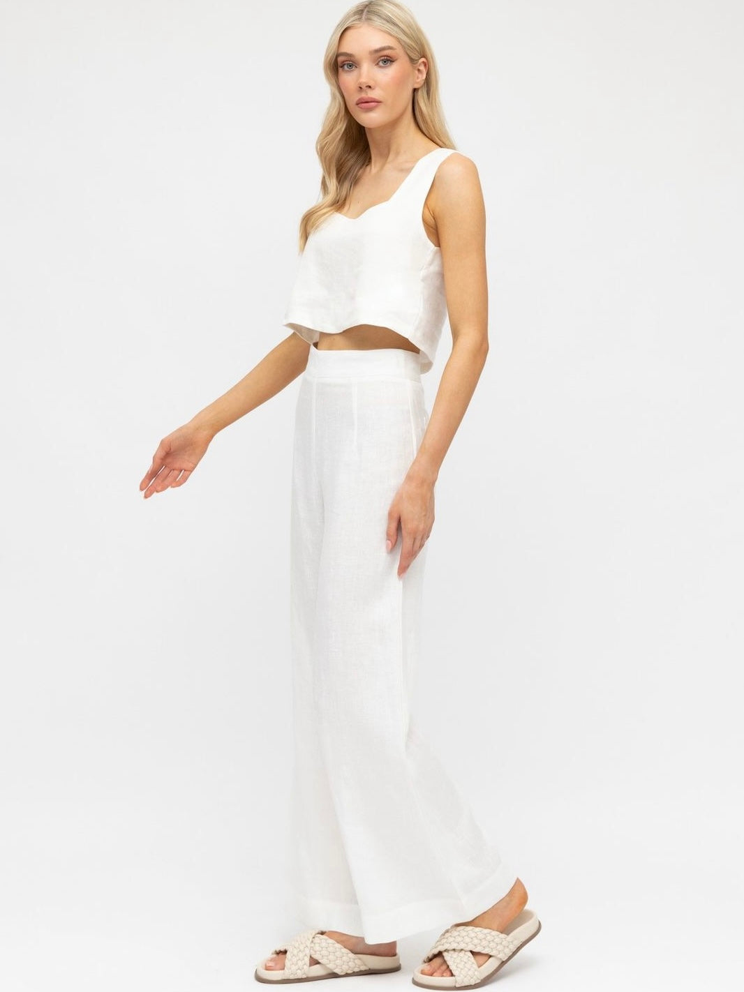 Luxe Wide Leg Linen Pants - White - WANTED AND WILD