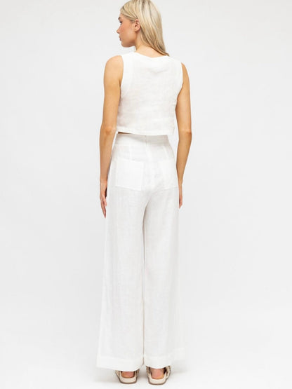 Luxe Wide Leg Linen Pants - White - WANTED AND WILD