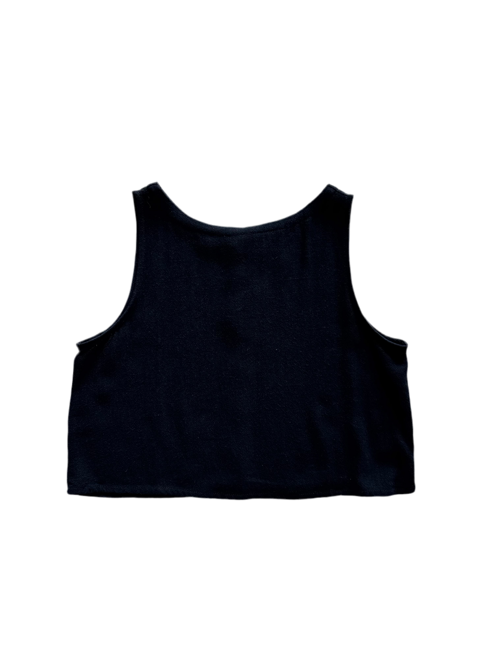 flat lay picture of the Mari top in black.