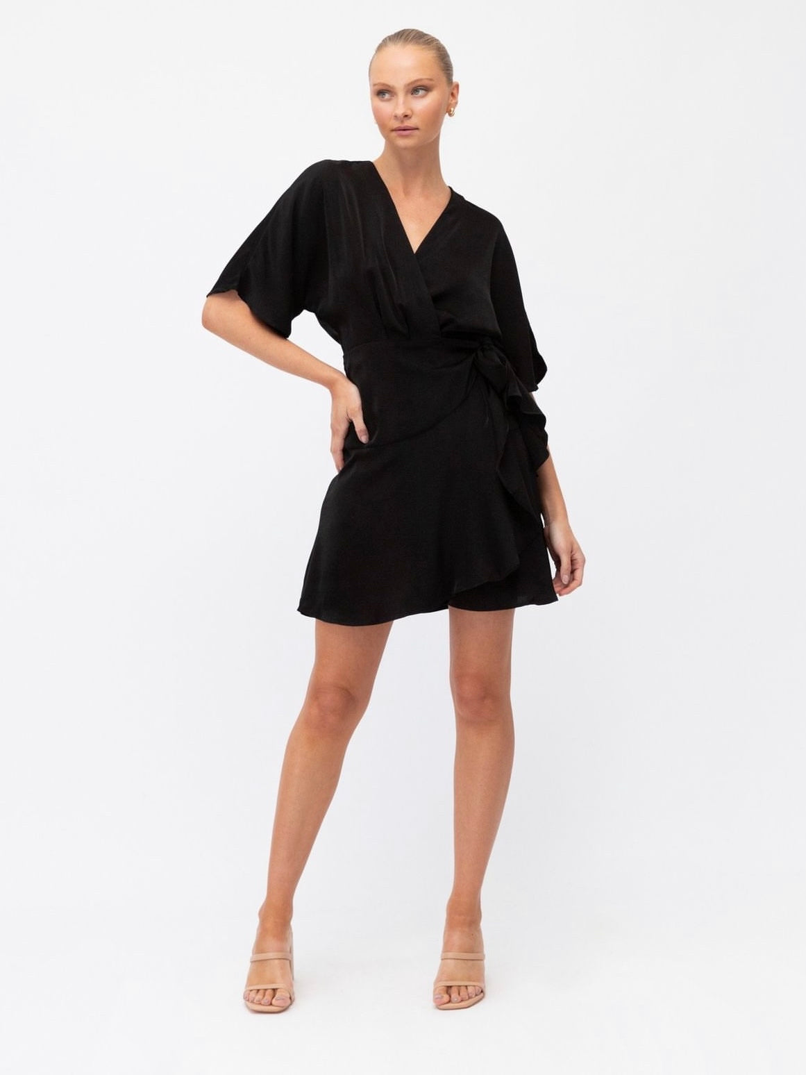 Maxine Wrap Mini Dress - Black - WANTED AND WILD