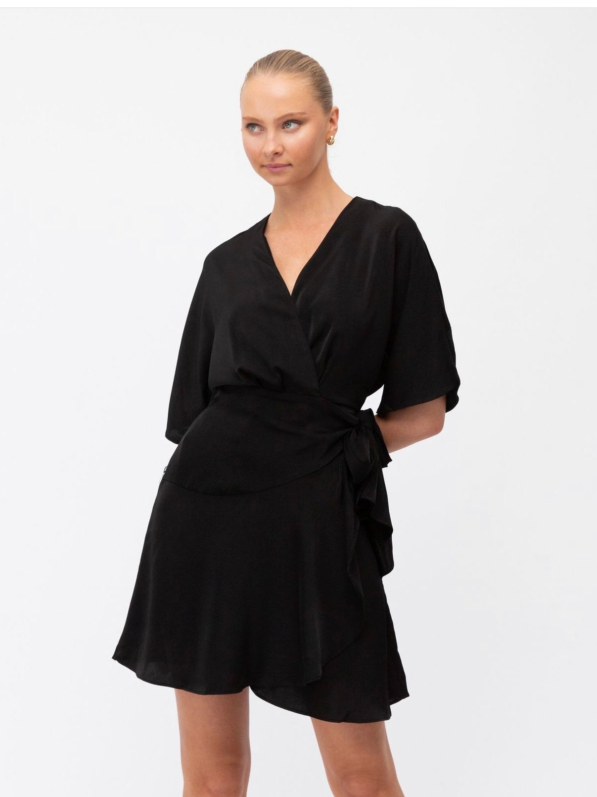 Maxine Wrap Mini Dress - Black - WANTED AND WILD