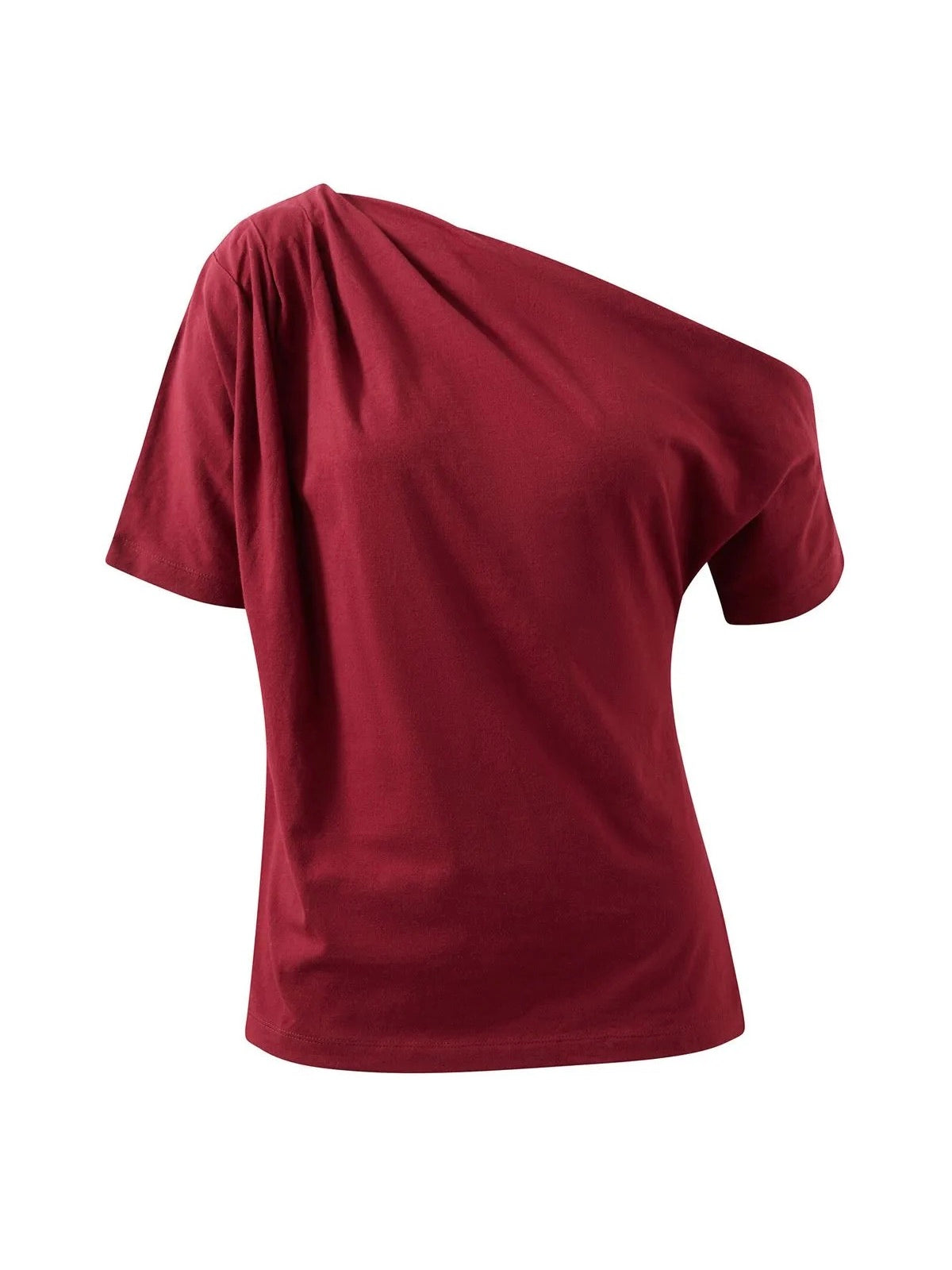 Burgundy one-shoulder top, an elevated tee to wear with shorts by Ceres Life at Wanted and Wild.