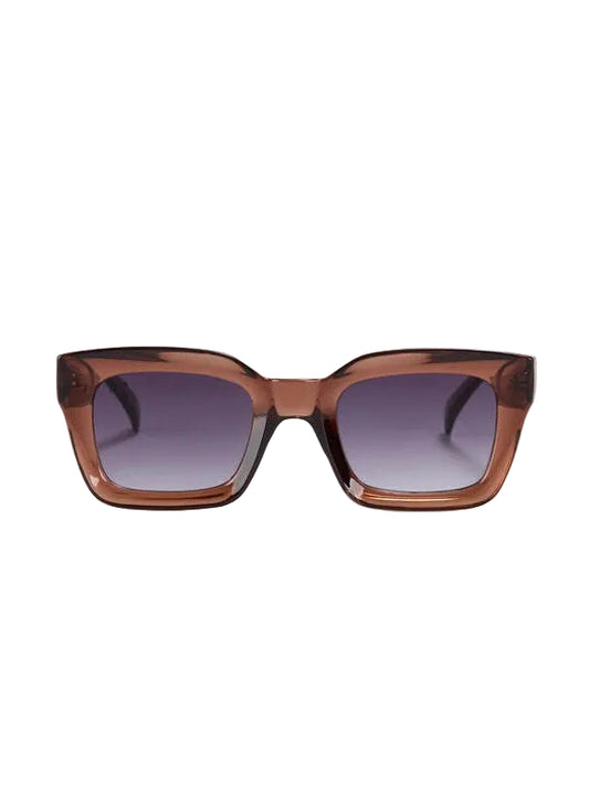 Brown sunglasses with gradient lenses on a light gray background