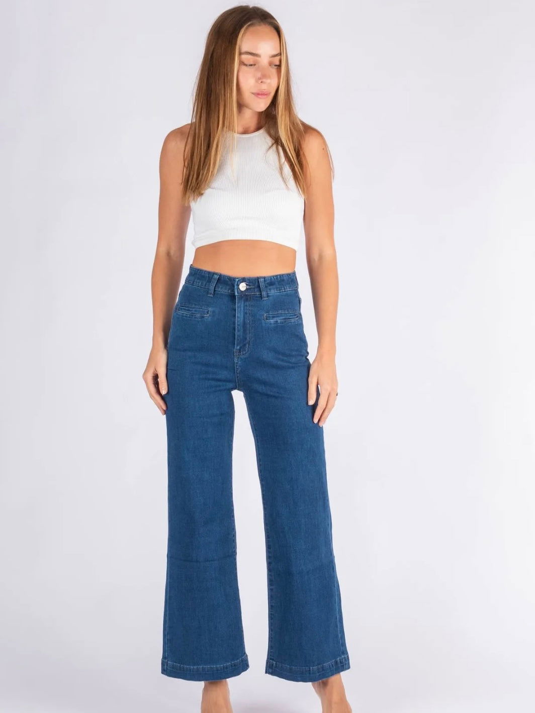 The Andie Wide Leg Jeans - Dark Blue Denim - WANTED AND WILD