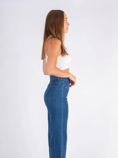 The Andie Wide Leg Jeans - Dark Blue Denim - WANTED AND WILD