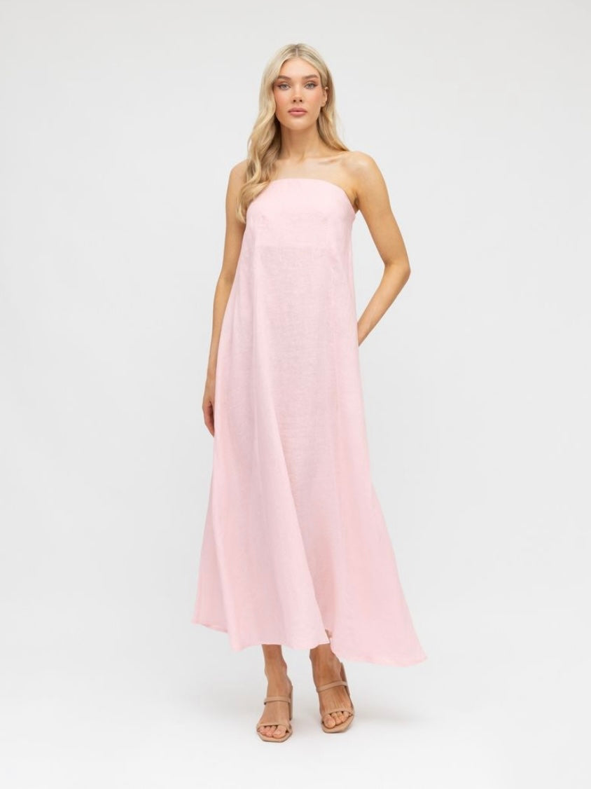 The Belinda Strapless Maxi Dress -  Rosewater Pink - WANTED AND WILD