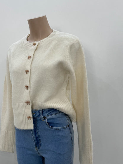 The Blair Bow Cardigan - Cream - WANTED AND WILD