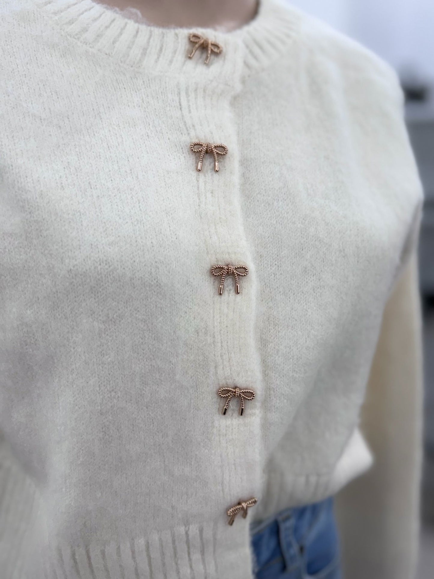 The Blair Bow Cardigan - Cream - WANTED AND WILD