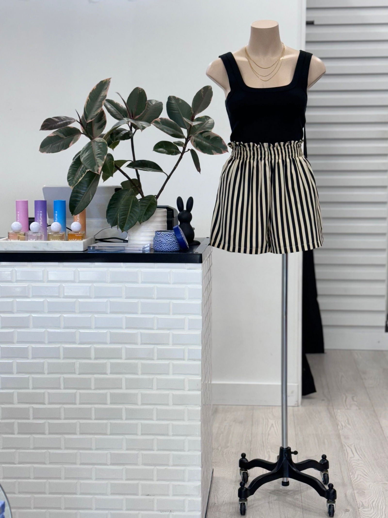 The Bree Shorts - Black and Cream Stripe - WANTED AND WILD