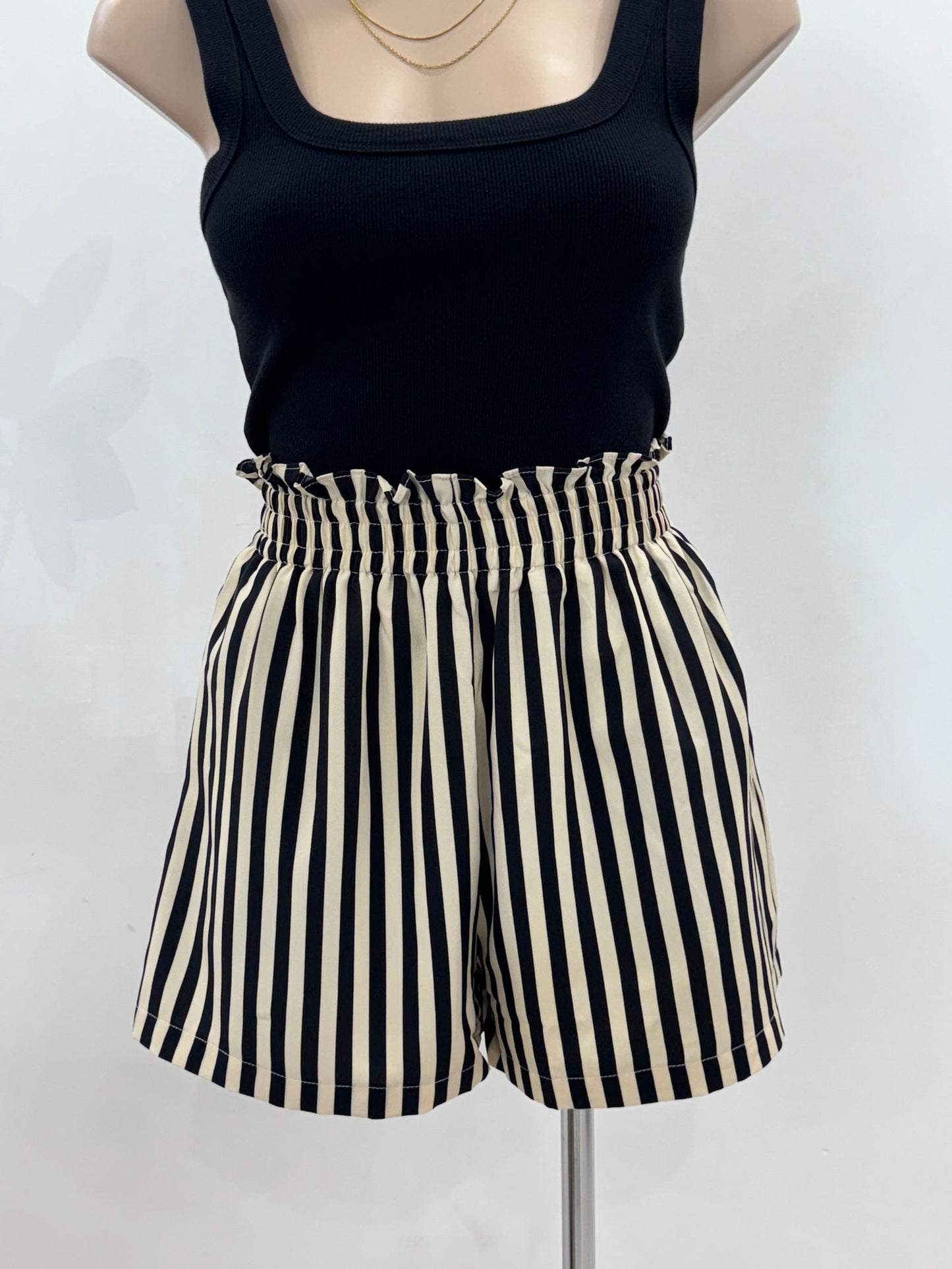 The Bree Shorts - Black and Cream Stripe - WANTED AND WILD