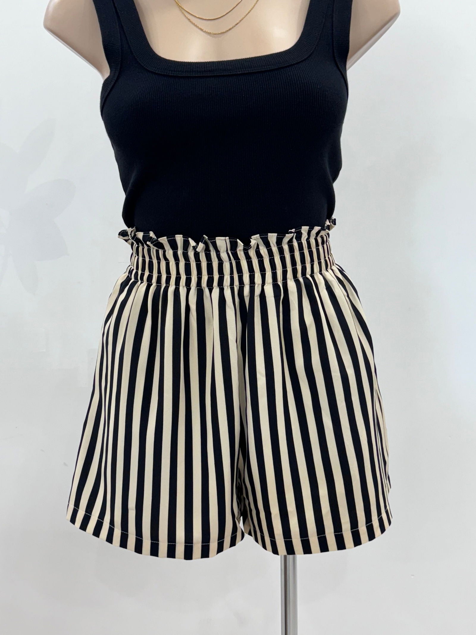 The Bree Shorts - Black and Cream Stripe - WANTED AND WILD