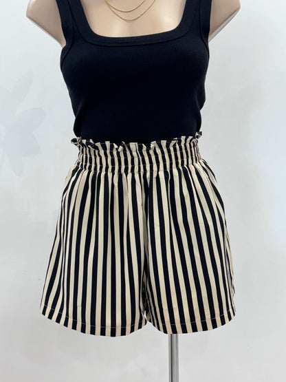 The Bree Shorts - Black and Cream Stripe - WANTED AND WILD