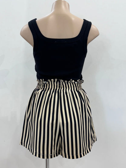 The Bree Shorts - Black and Cream Stripe - WANTED AND WILD
