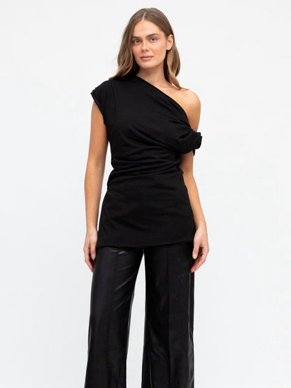 The Carrie One Shoulder Top - Black - WANTED AND WILD