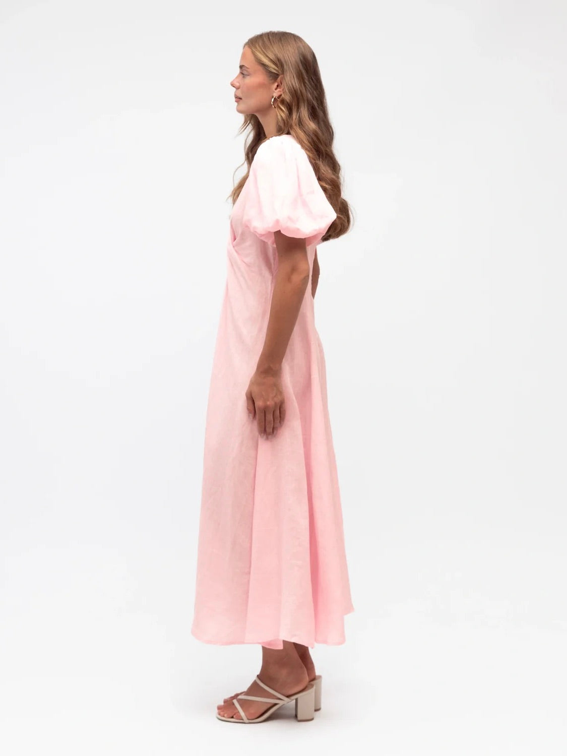 Linen Luxe Balloon Sleeve Dress - Pale Pink
