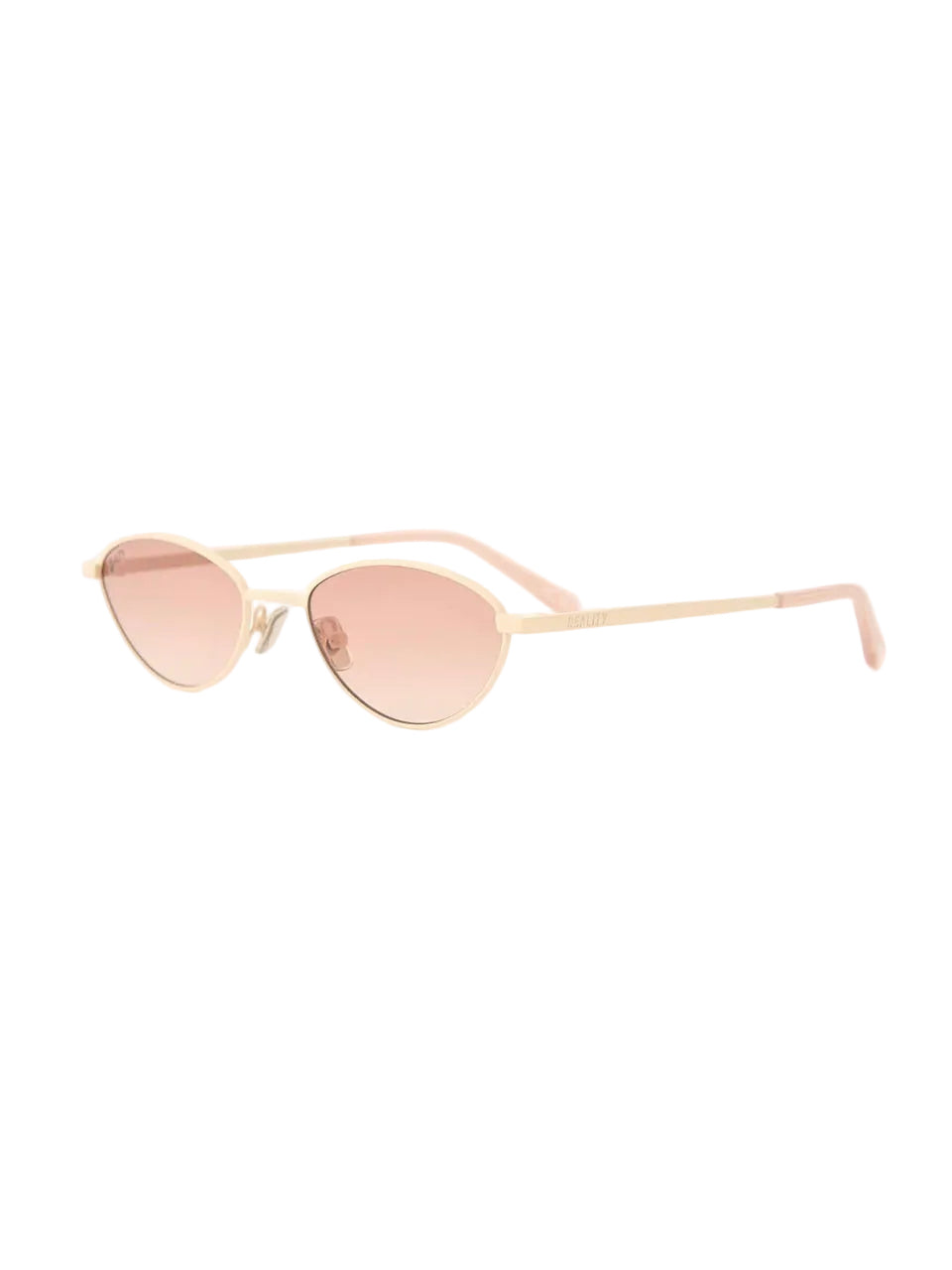 Sunglasses with rose gold frame and lenses on a white background