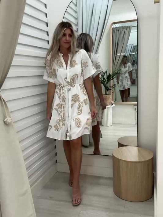 The Cara Embroidered Dress - White and Beige