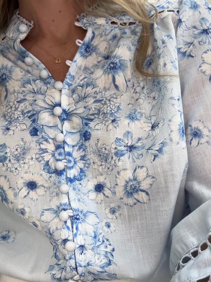 The Lennox Shirt - Pale Blue Floral