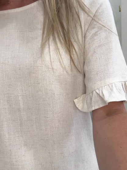 Mari Linen Ruffle Trim Top - Oatmeal