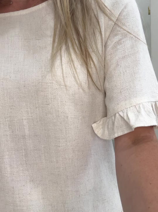 Mari Linen Ruffle Trim Top - Oatmeal