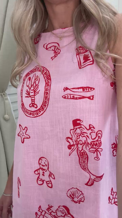 The Christmas Mini Dress -  Pink and Red