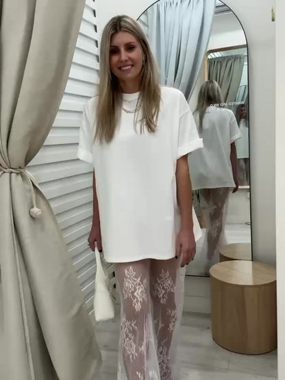 The Lola Tee and Lace Pants Set - White