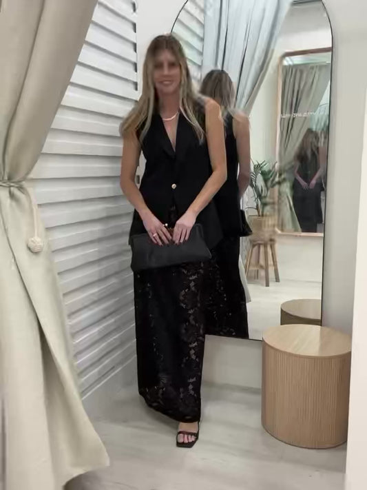 The Capri Vest and Lace Skirt Set - Black