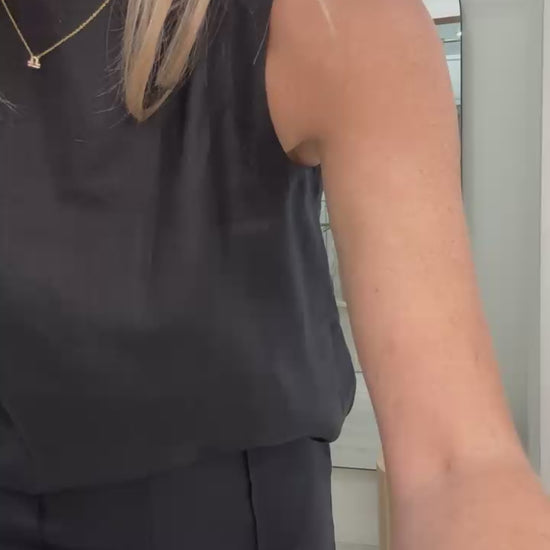 Atlas Top in black linen worn with black heel and matching Atlas pants at Wanted and Wild