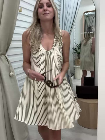 The Delphine Mini Dress -  Cream Stripe