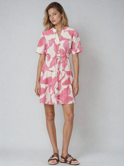 The Cara Dress - Pink Leaf