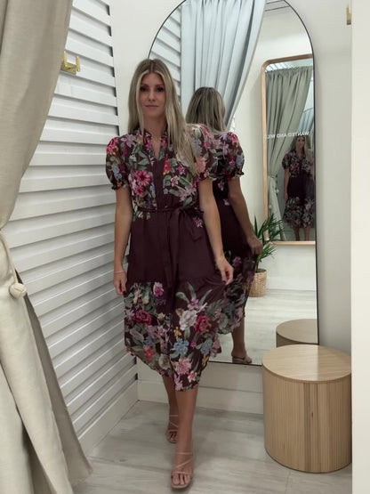 The Josie Midi Dress - Merlot Floral