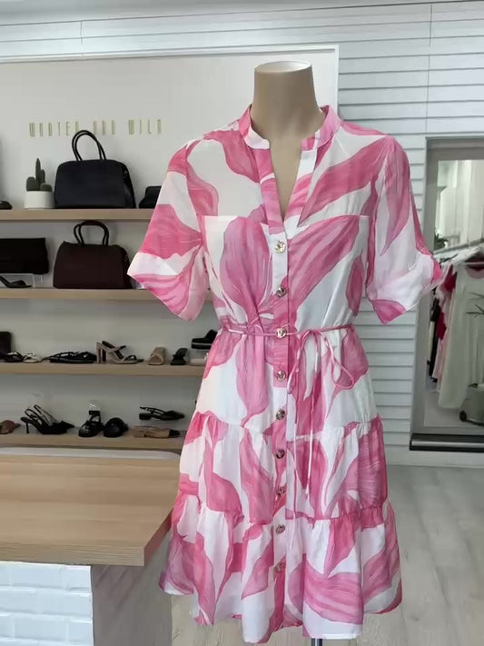 The Cara Dress - Pink Leaf