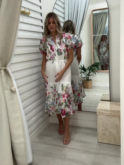 The Josie Midi Dress - Cream Floral