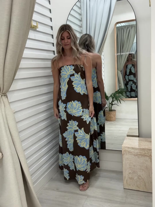 Elderflower Maxi Dress -  Choc/Blue Print