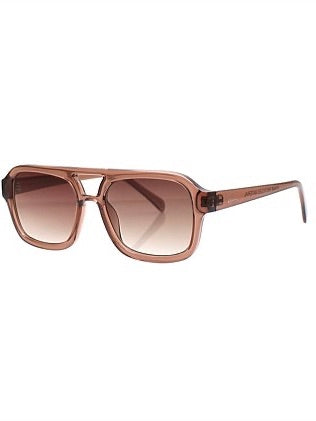 Sunglasses with a gradient brown lens on a white background