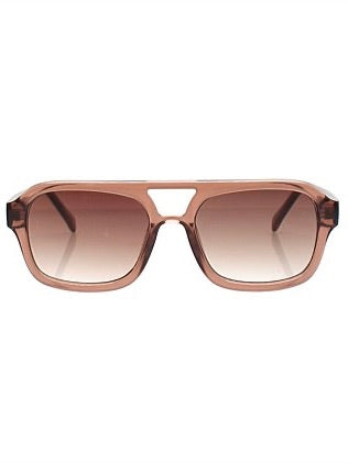 Sunglasses with a gradient brown lens on a white background