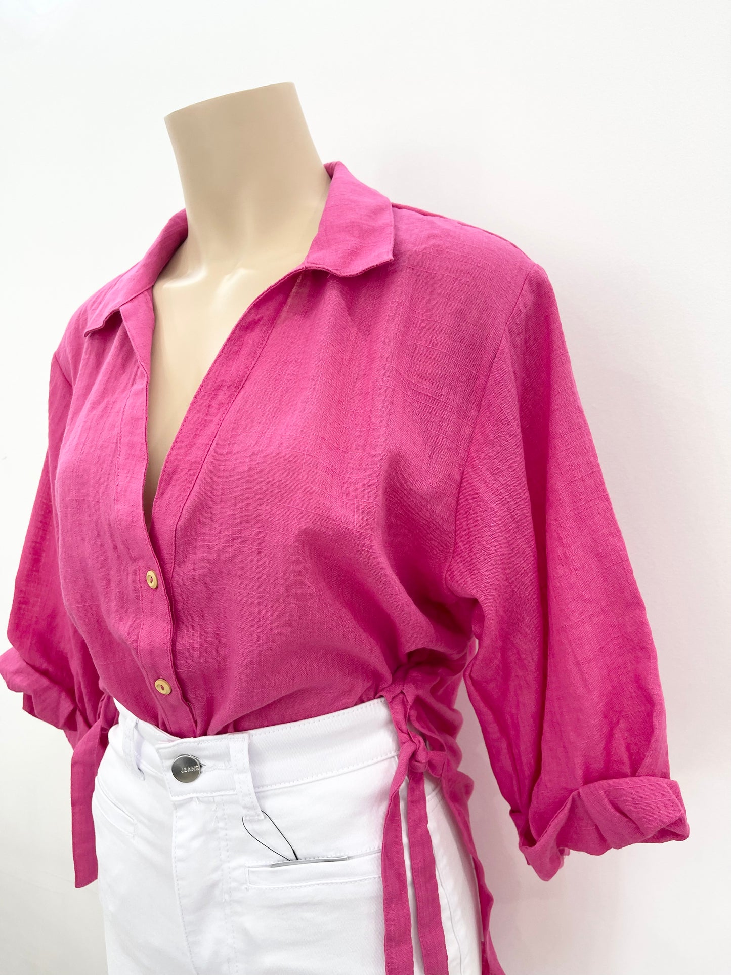 Florence 3/4 Sleeve Shirt - Hot Pink