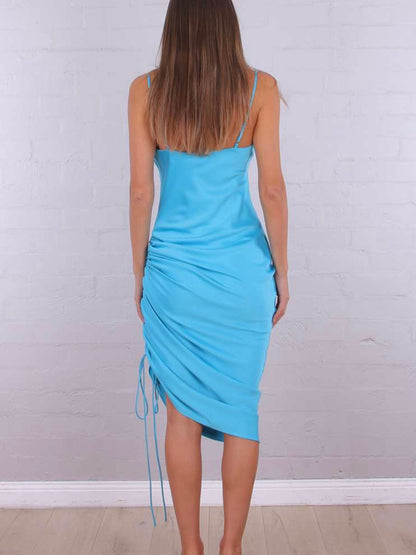 Ruched Slip Dress - Aqua Blue
