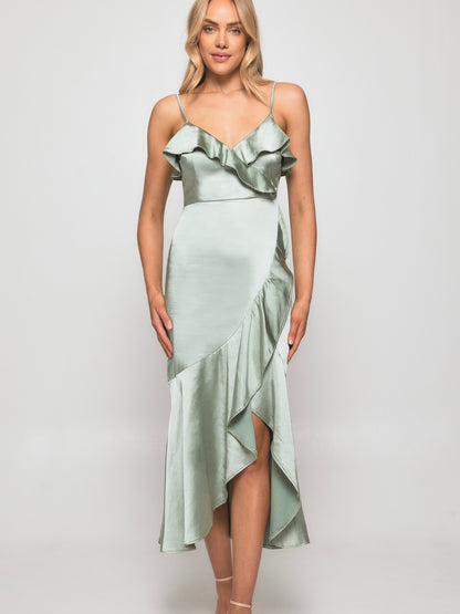 Ella Ruffle Dress - Sage Green