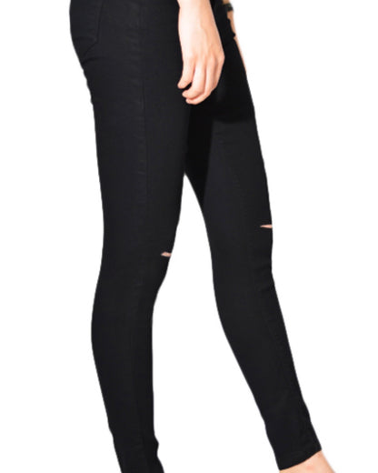 High Waisted Wakee Denim Jeans - Black Rips in Kness