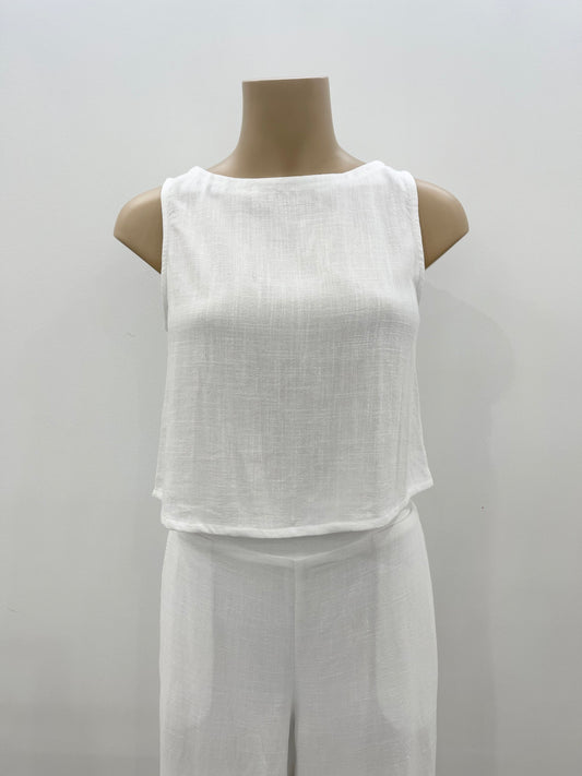 Mari Linen Crop Top - White