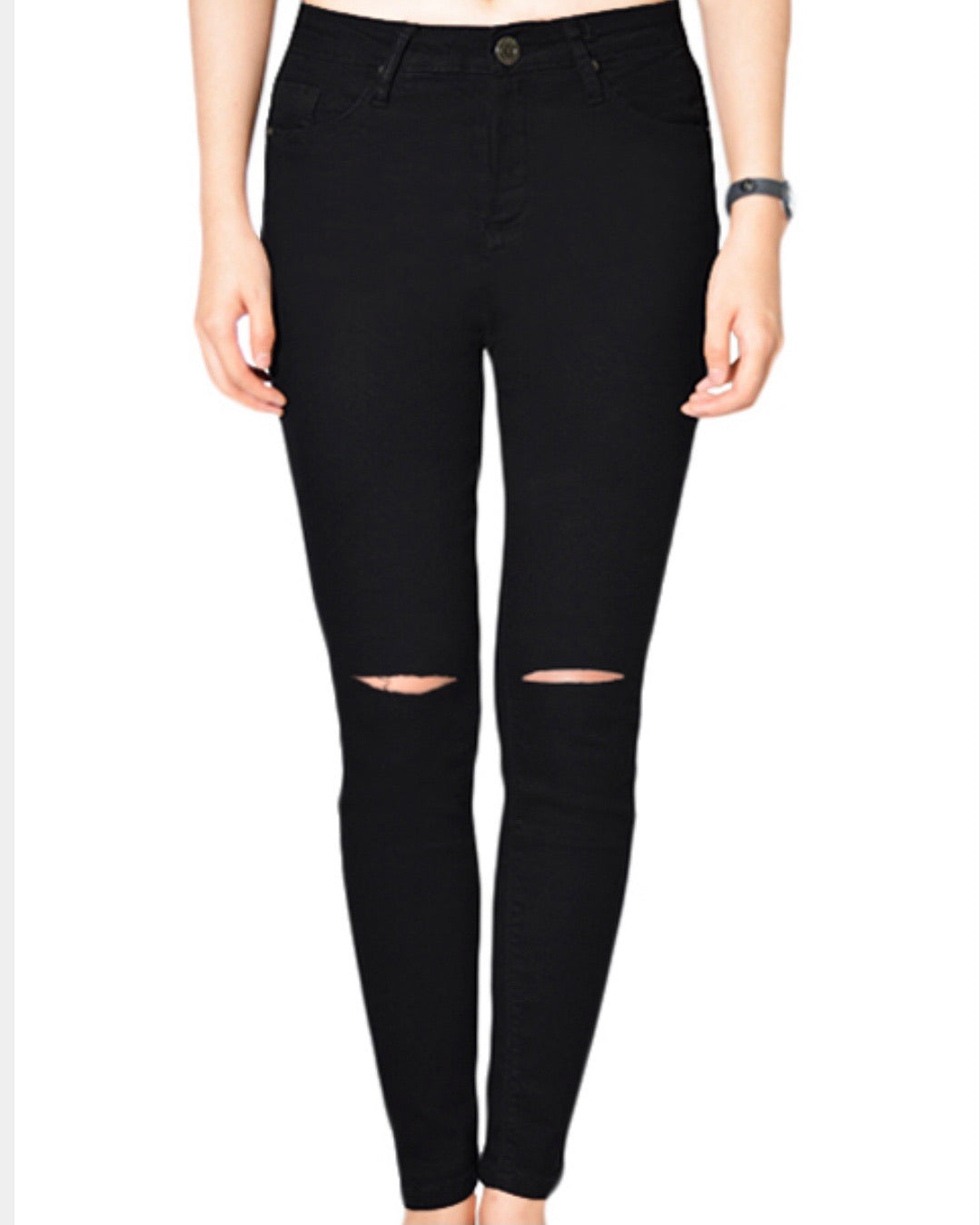 High Waisted Wakee Denim Jeans - Black Rips in Kness